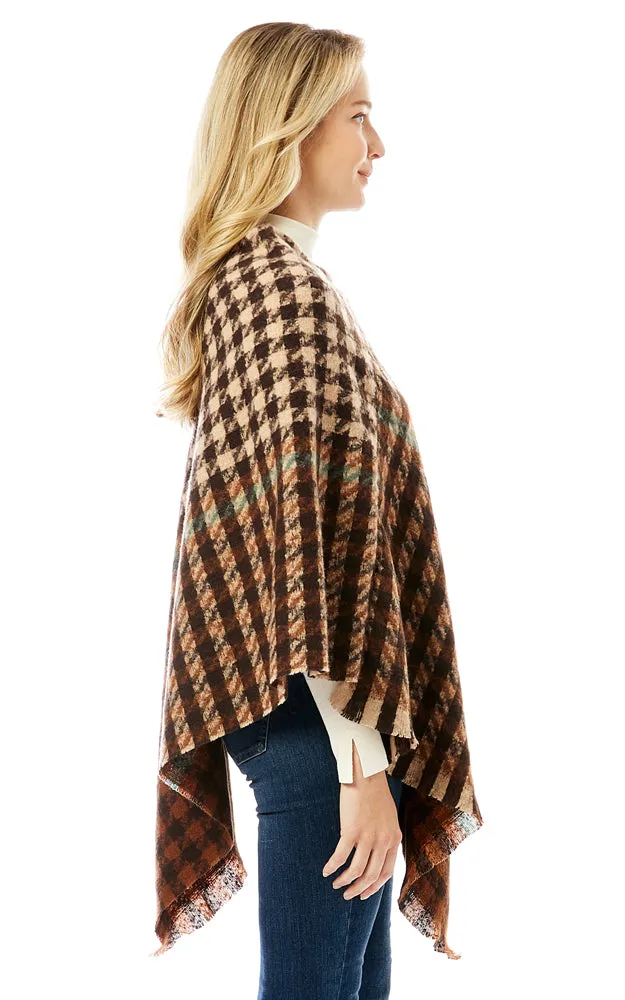 LOF1283 Houndstooth Pattern Poncho w/Fringes