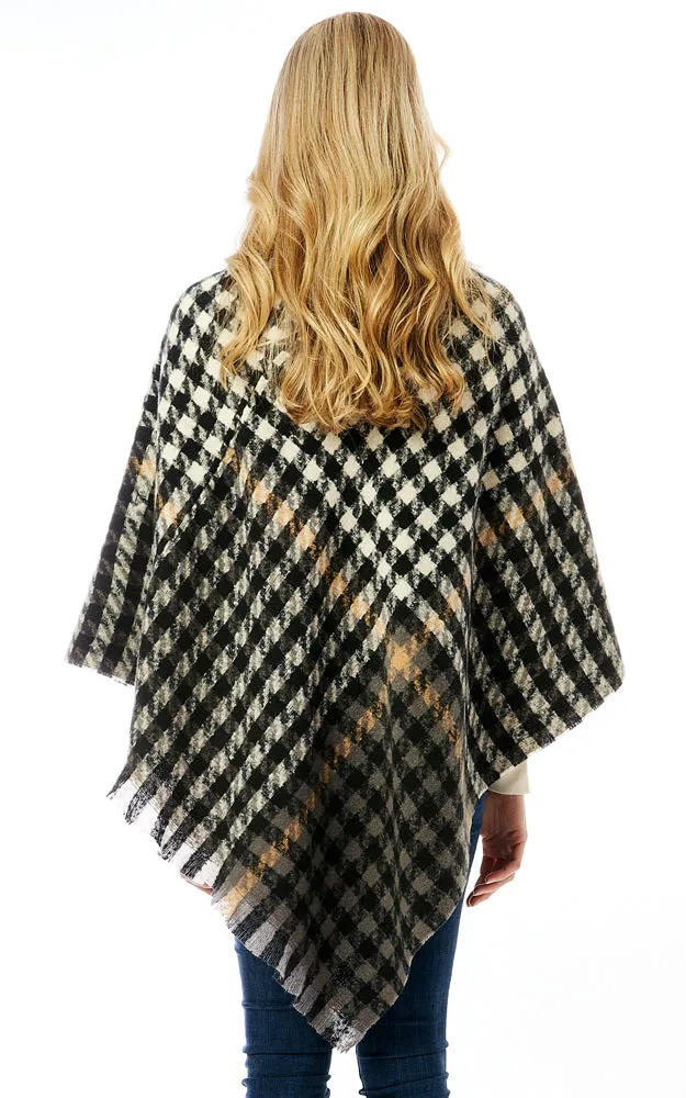 LOF1283 Houndstooth Pattern Poncho w/Fringes