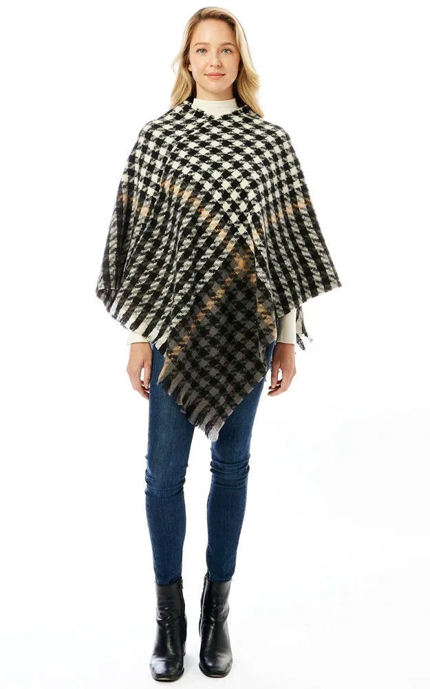 LOF1283 Houndstooth Pattern Poncho w/Fringes