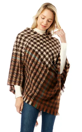 LOF1283 Houndstooth Pattern Poncho w/Fringes