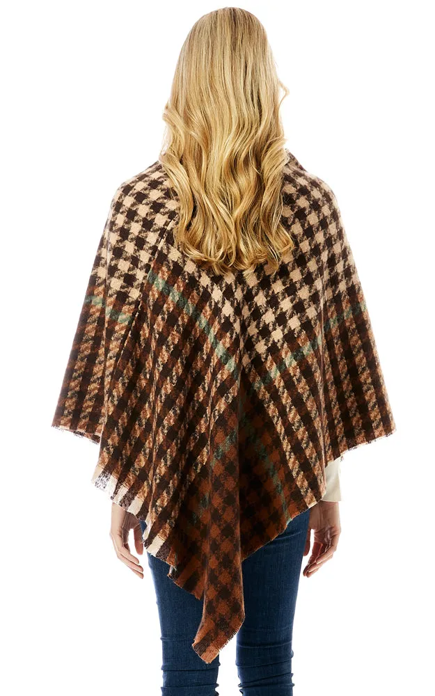 LOF1283 Houndstooth Pattern Poncho w/Fringes