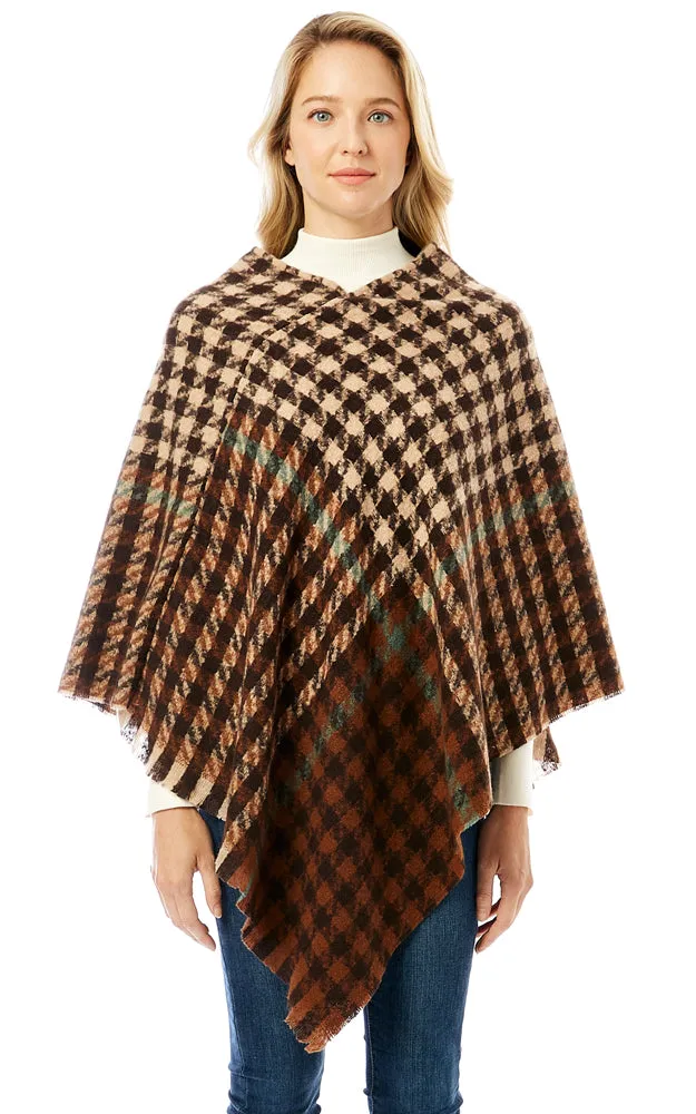 LOF1283 Houndstooth Pattern Poncho w/Fringes