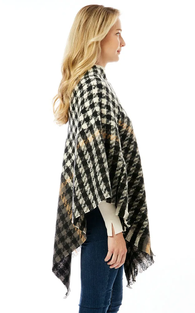 LOF1283 Houndstooth Pattern Poncho w/Fringes