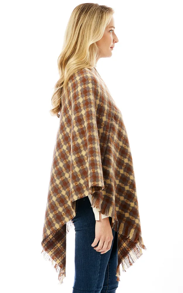 LOF1284 Geo Plaid Pattern Poncho w/Fringes
