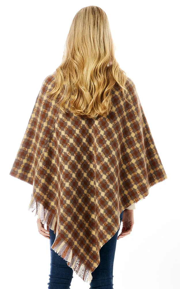 LOF1284 Geo Plaid Pattern Poncho w/Fringes