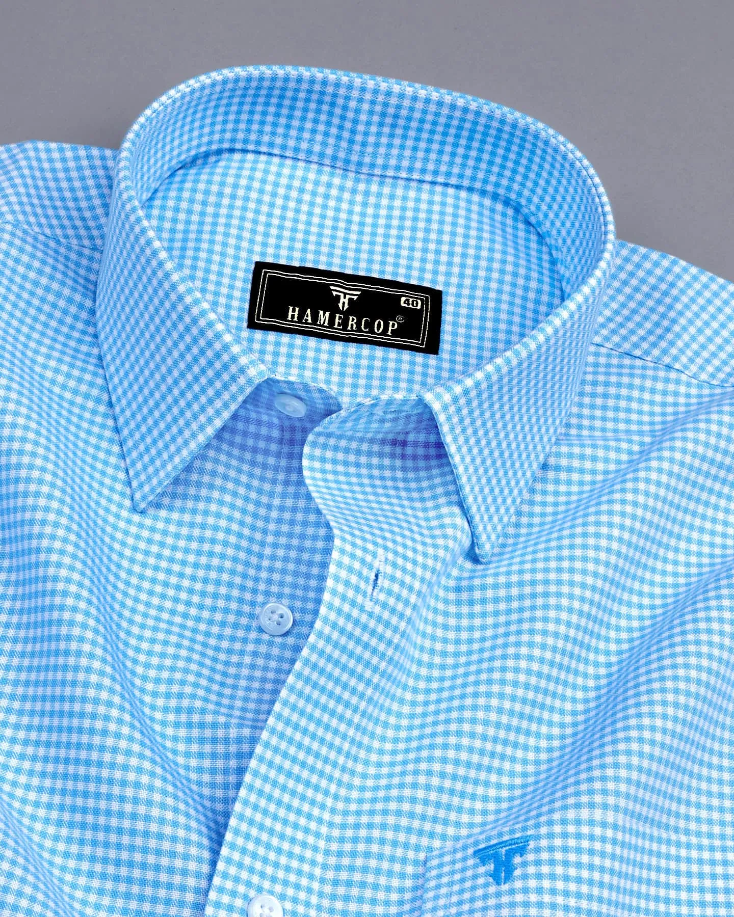 Lolo Aqua Blue With White Small Check Oxford Cotton Shirt