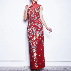 Long Embroidered Beaded Qipao