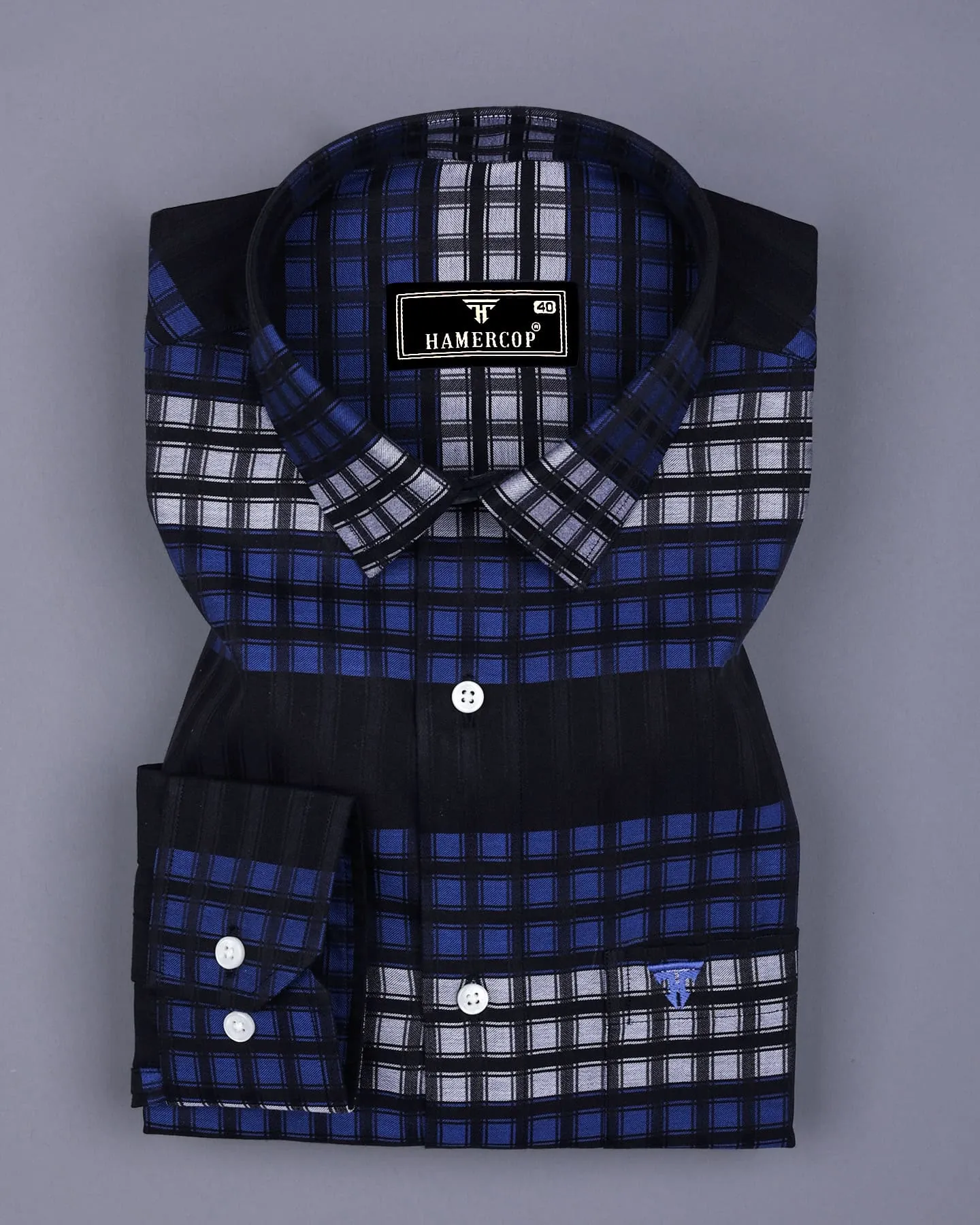 Lormont Black With Blue And Gray Check Cotton Shirt