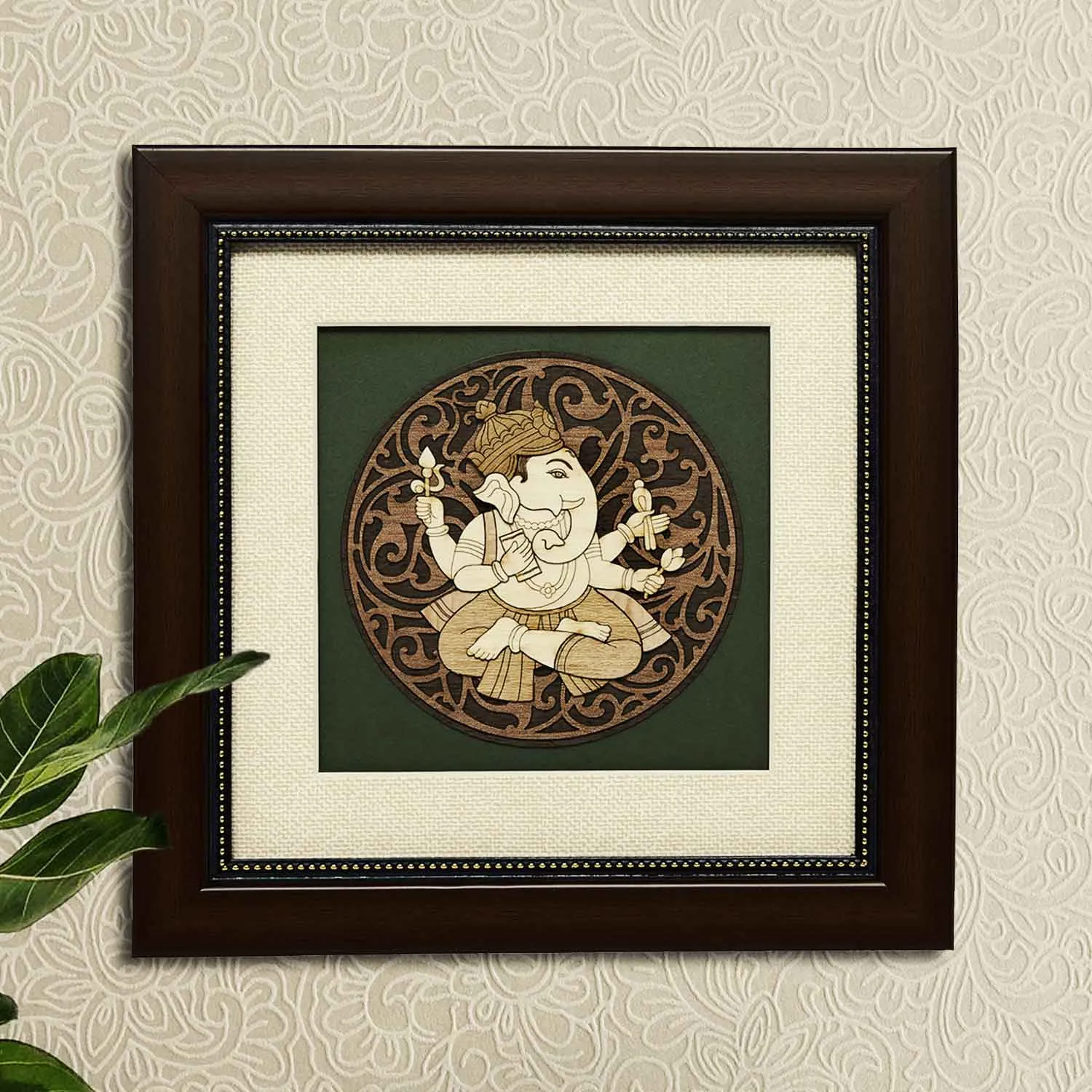 Pothi Ganesha Wood Art Frame 8 in x 8 in