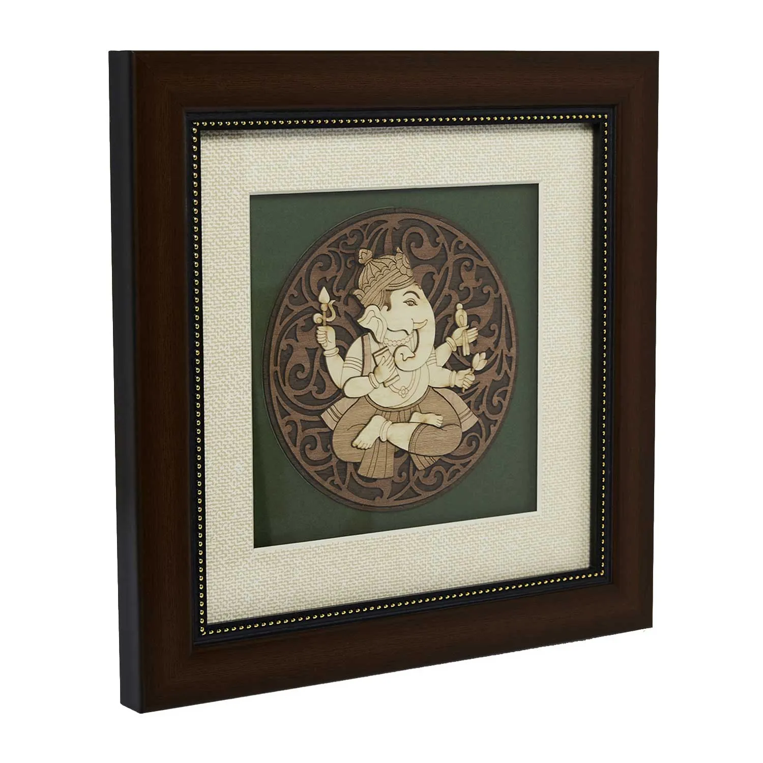 Pothi Ganesha Wood Art Frame 8 in x 8 in