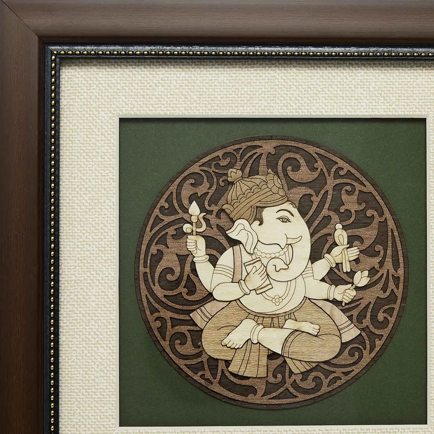 Pothi Ganesha Wood Art Frame 8 in x 8 in