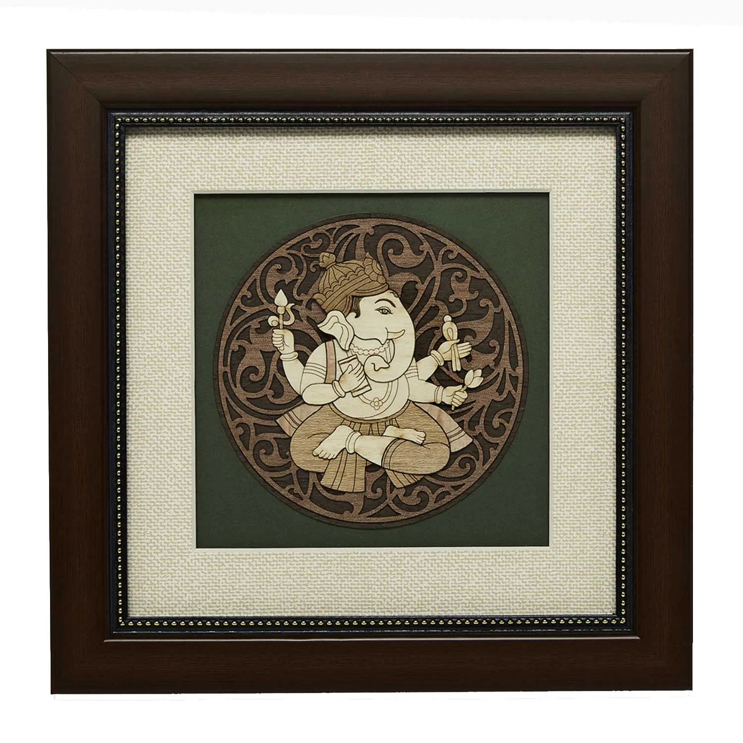 Pothi Ganesha Wood Art Frame 8 in x 8 in