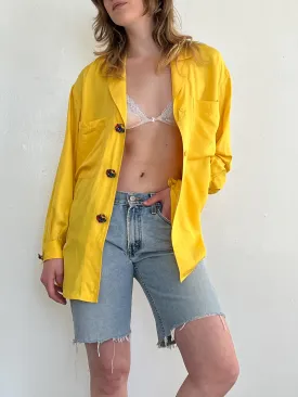 Primary Yellow Silk Gem Button Top (S/M)