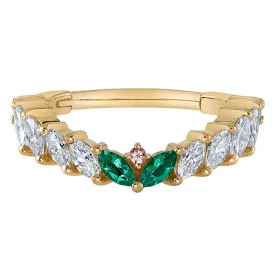 "Carmel" Hinge Ring in Gold with Chatham Emerald, Diamond, & Padparadscha Sapphire