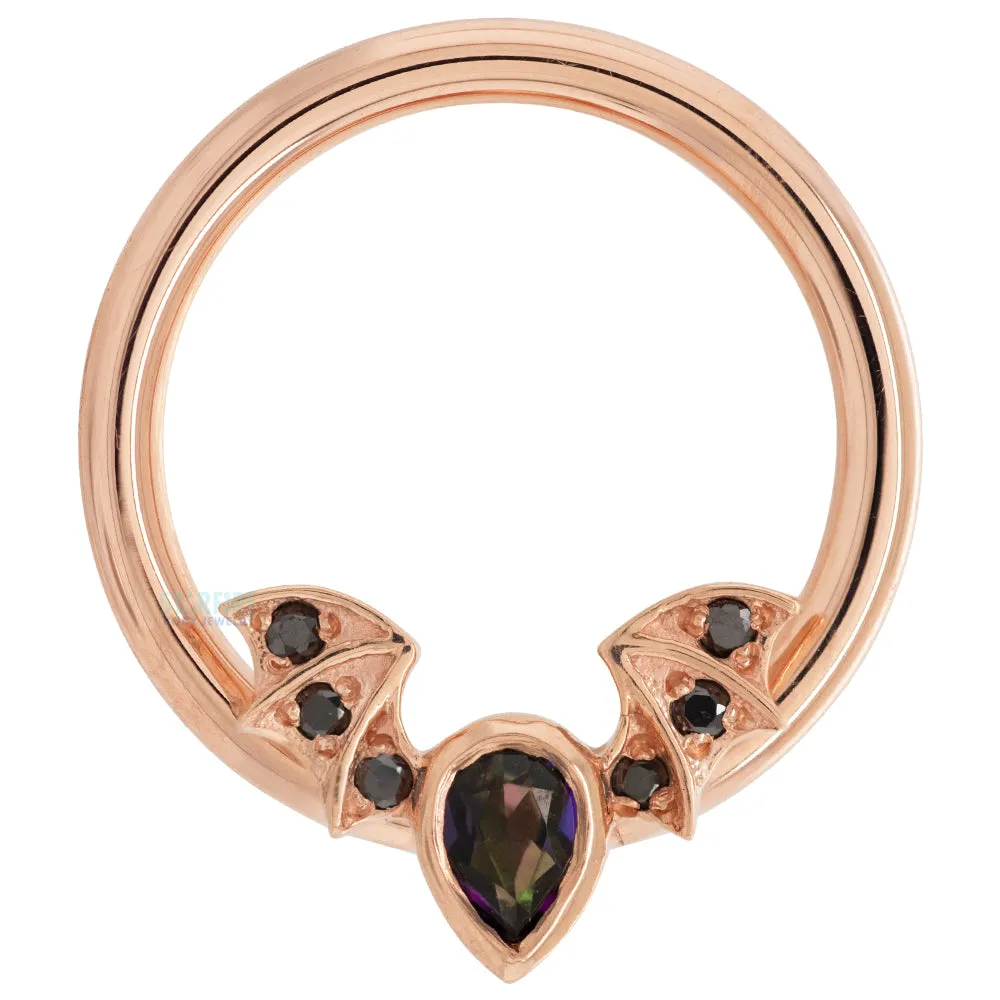 "Countess" Gold Captive Bead Ring (CBR) with Mystic Topaz & Black Diamonds
