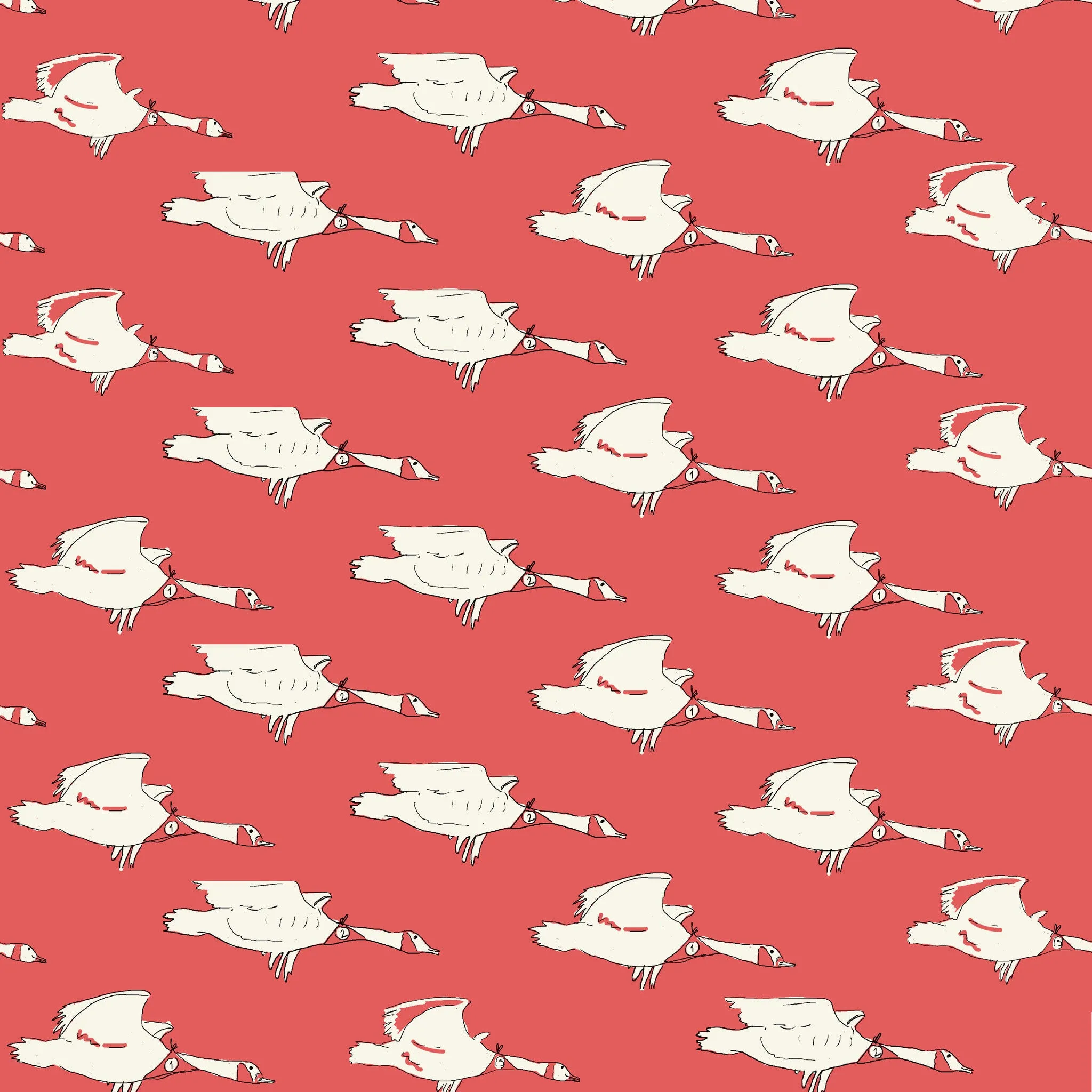 Red Ducks Fabric - Organic Cotton Twill