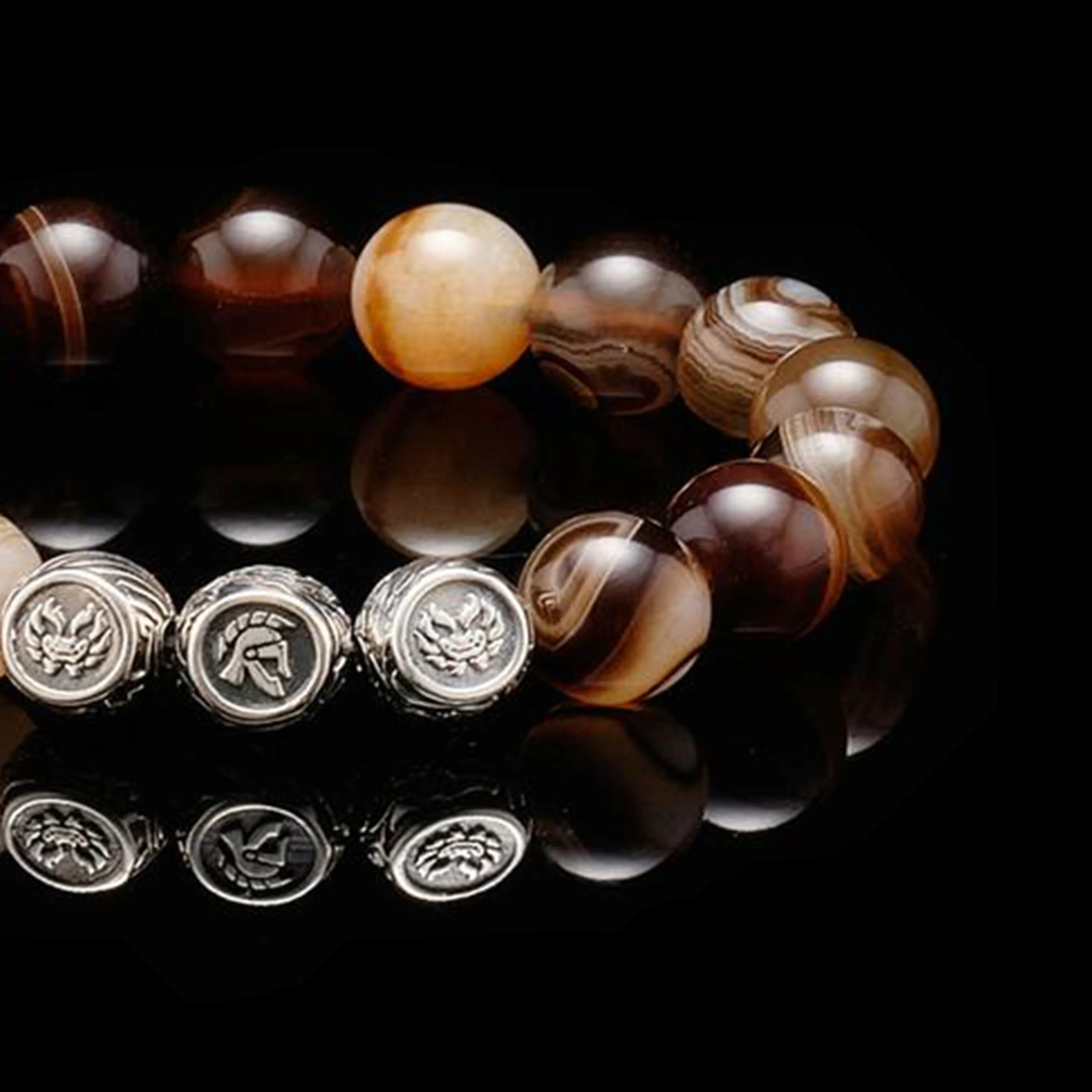 SILVER DRAGORSE BROWN AGATE BRACELET