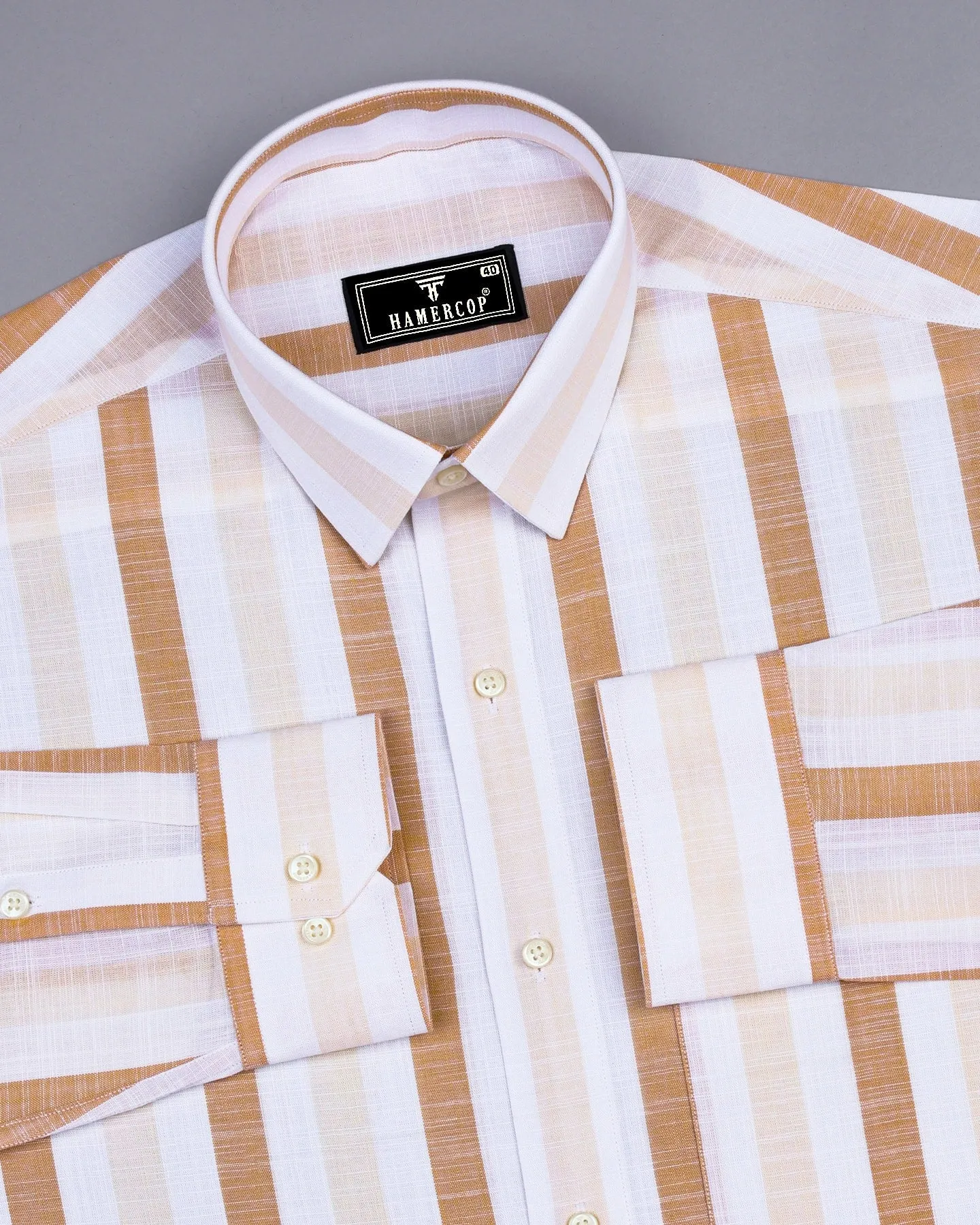 Thelon Cream With White Broad Stripe Linen Cotton Shirt
