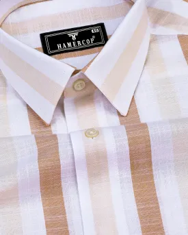 Thelon Cream With White Broad Stripe Linen Cotton Shirt