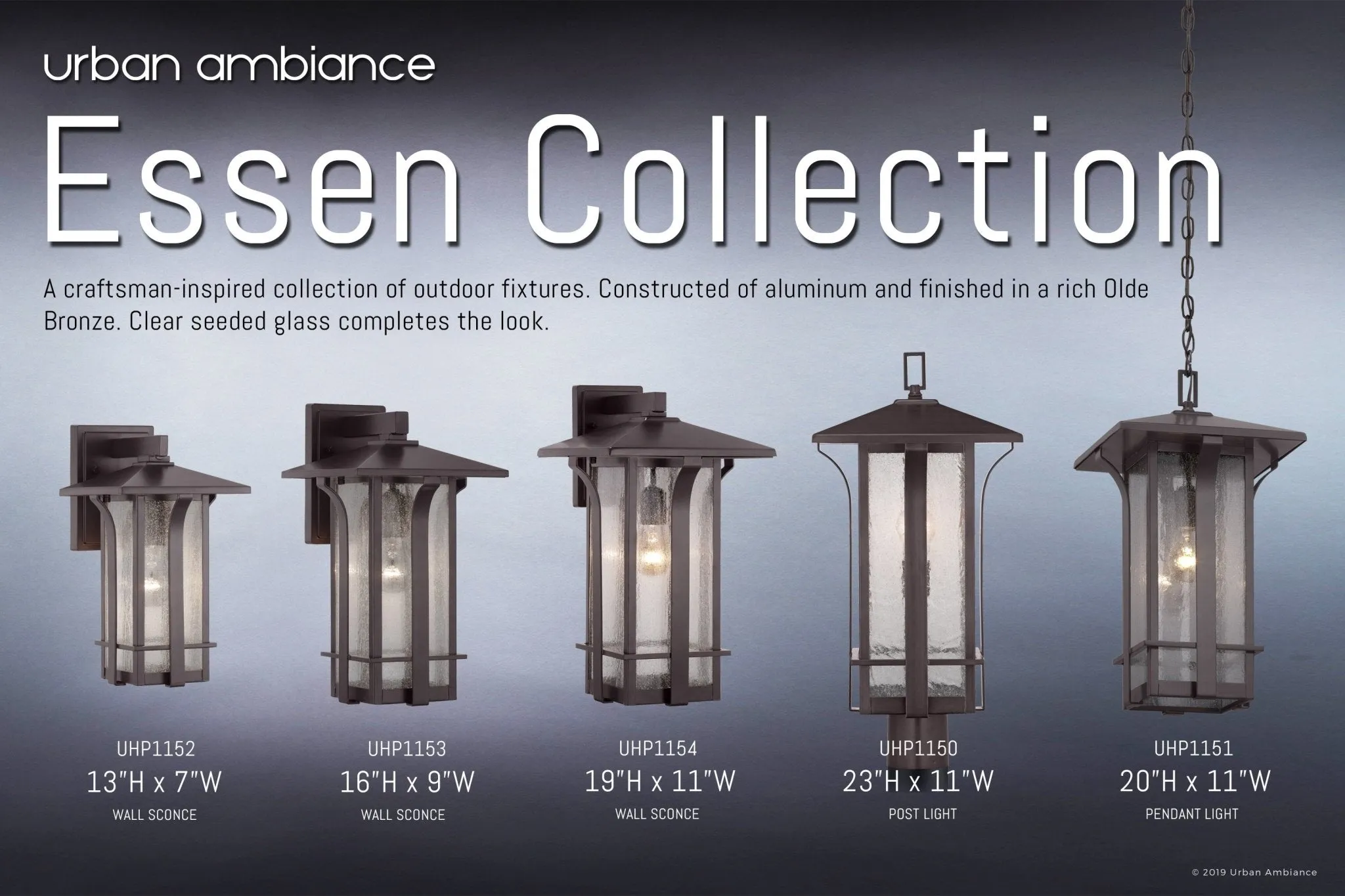 UHP1150 Craftsman Outdoor Post / Pier Light, 22-3/4" x 11", Olde Bronze Finish, Essen Collection