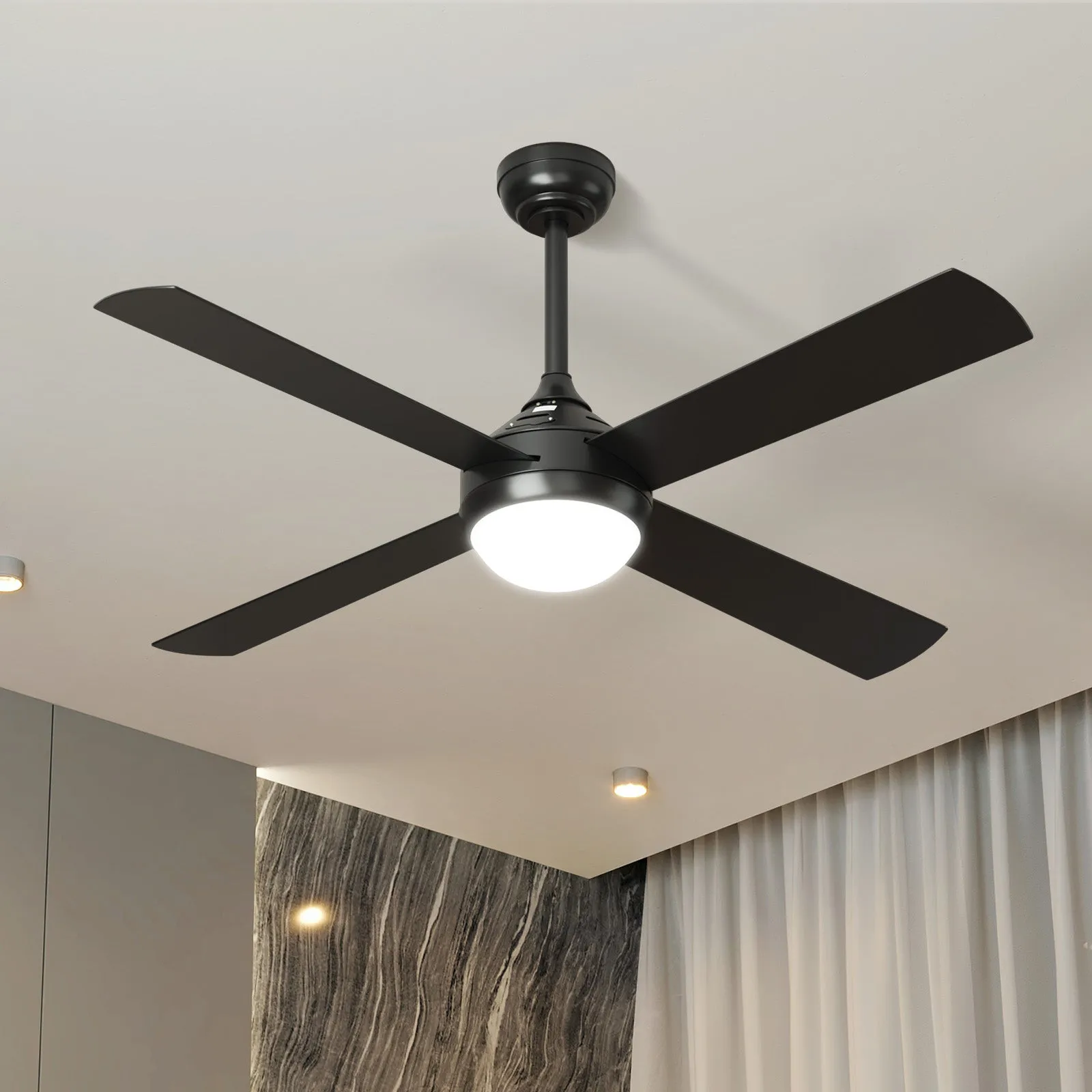Vevare 52'' Ceiling Fan AC Motor With Light Remote Control Fans 4 Blades Black