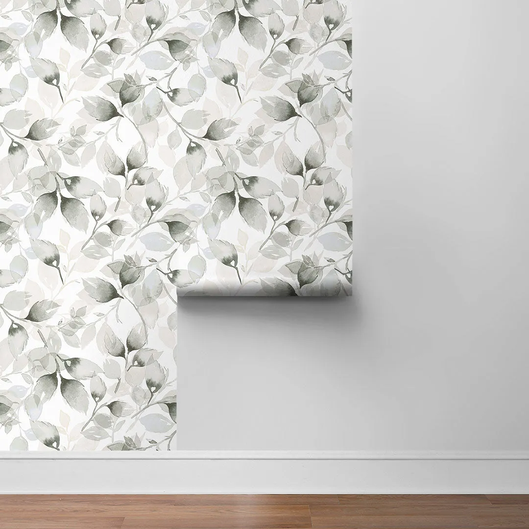 Watercolor Tossed Leaves Peel-and-Stick Luxe Haven Wallpaper