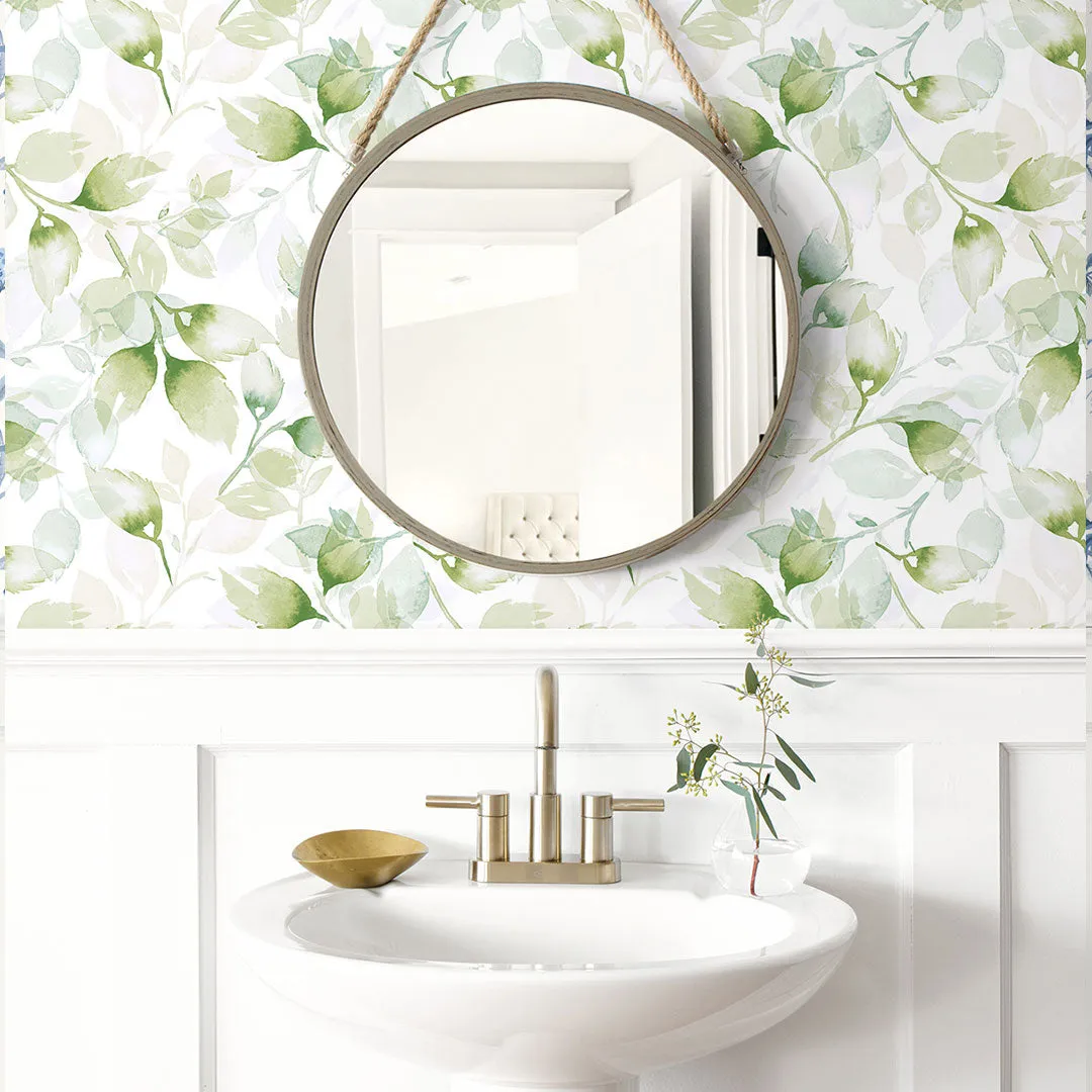 Watercolor Tossed Leaves Peel-and-Stick Luxe Haven Wallpaper