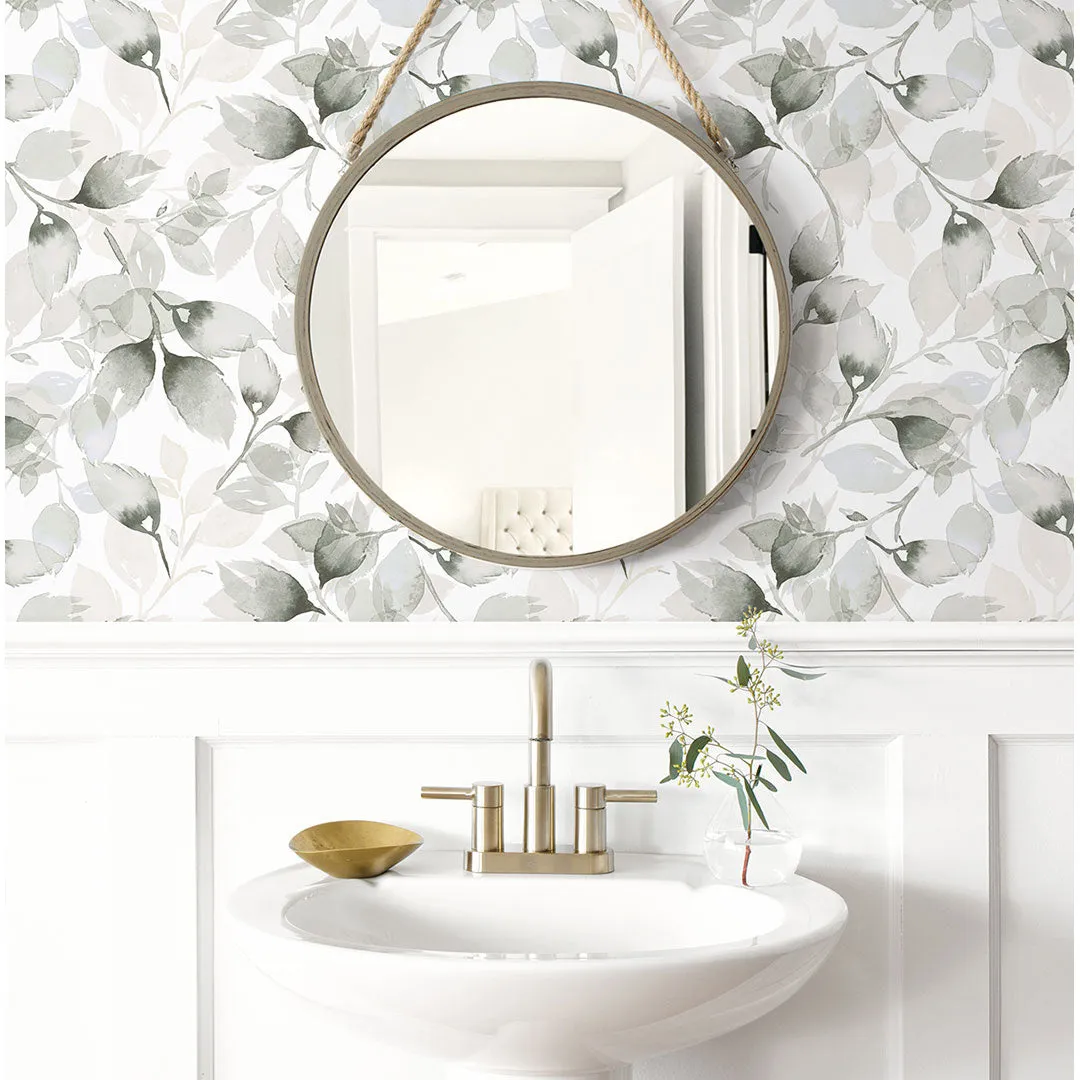 Watercolor Tossed Leaves Peel-and-Stick Luxe Haven Wallpaper