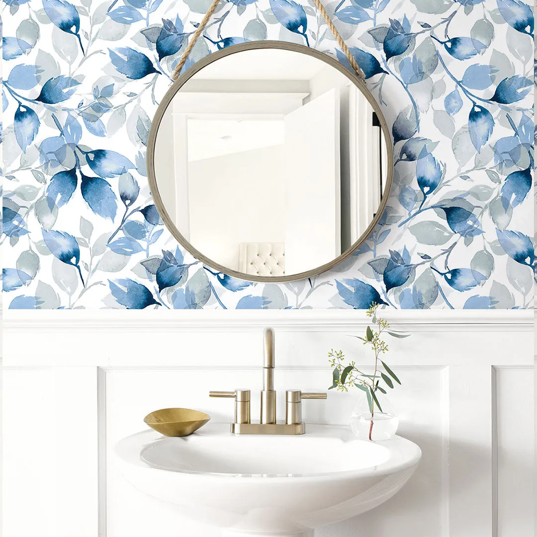 Watercolor Tossed Leaves Peel-and-Stick Luxe Haven Wallpaper