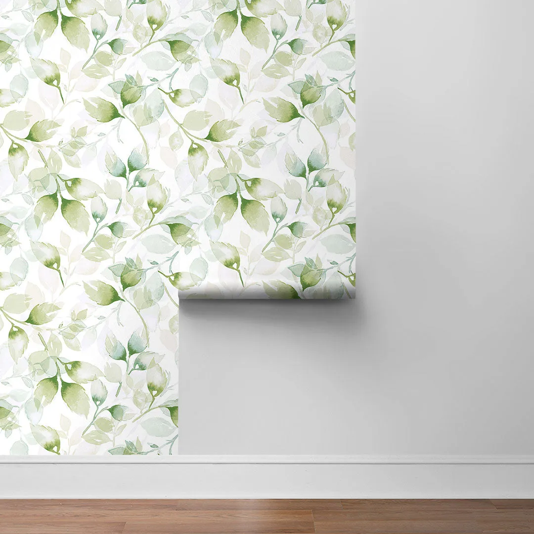 Watercolor Tossed Leaves Peel-and-Stick Luxe Haven Wallpaper