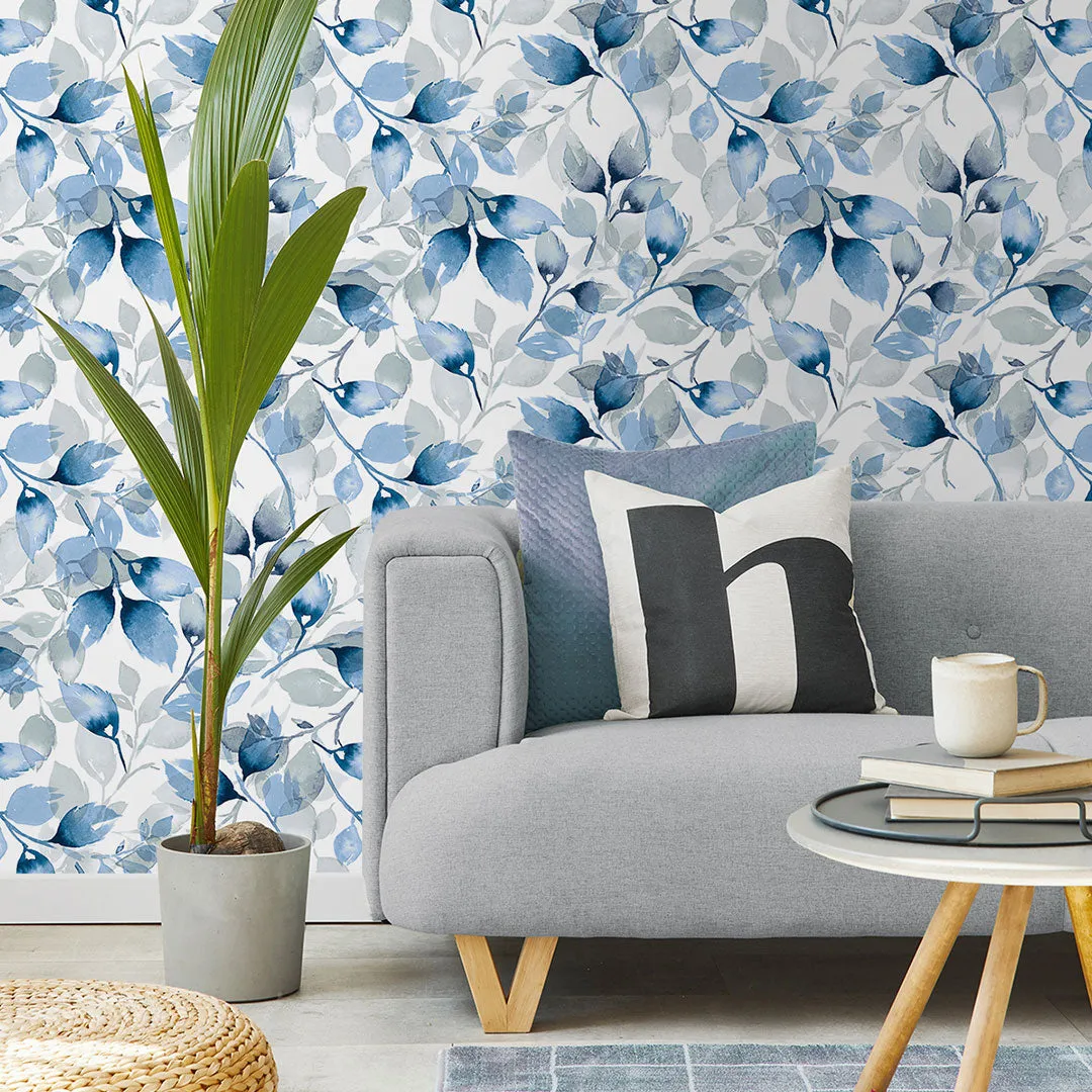 Watercolor Tossed Leaves Peel-and-Stick Luxe Haven Wallpaper
