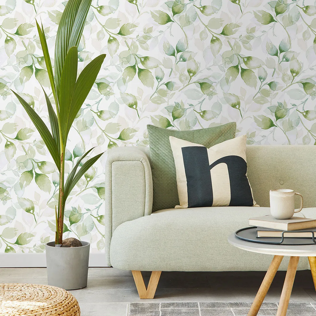 Watercolor Tossed Leaves Peel-and-Stick Luxe Haven Wallpaper