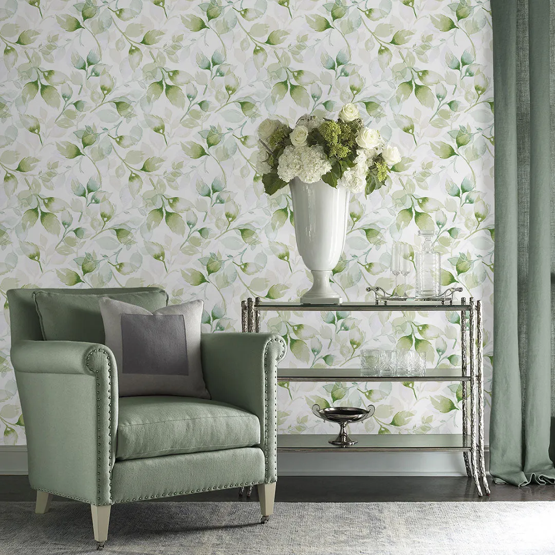 Watercolor Tossed Leaves Peel-and-Stick Luxe Haven Wallpaper