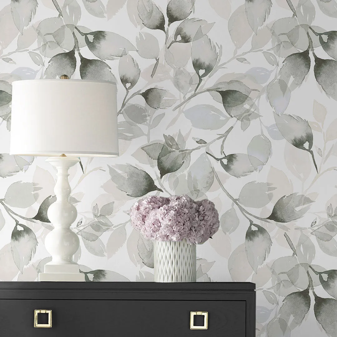 Watercolor Tossed Leaves Peel-and-Stick Luxe Haven Wallpaper