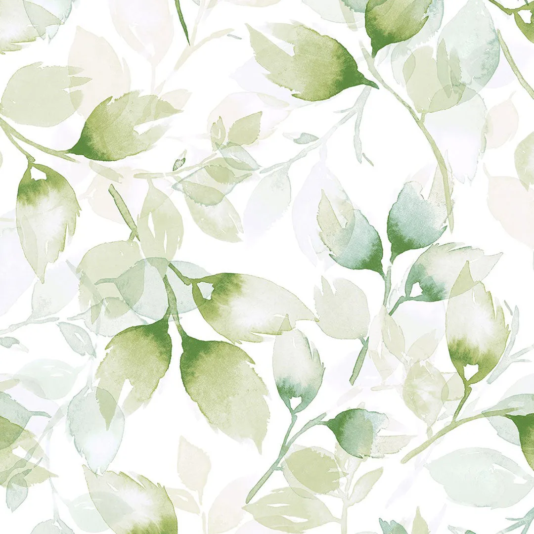Watercolor Tossed Leaves Peel-and-Stick Luxe Haven Wallpaper