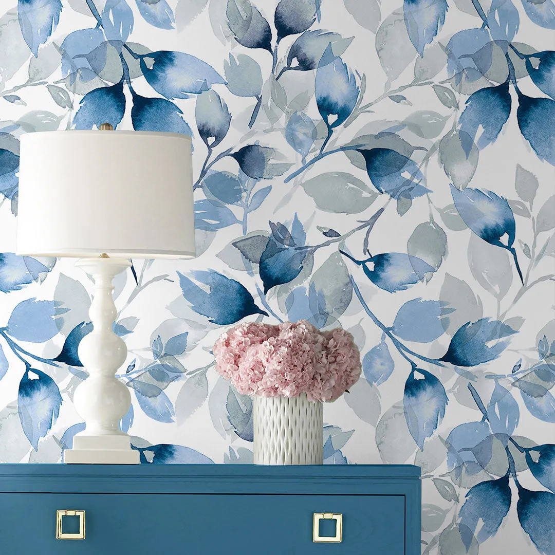 Watercolor Tossed Leaves Peel-and-Stick Luxe Haven Wallpaper