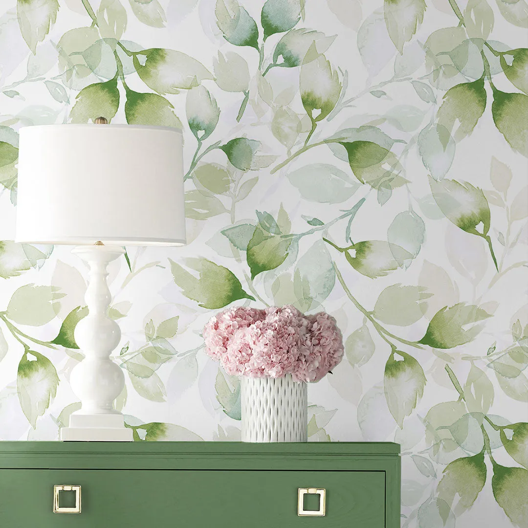 Watercolor Tossed Leaves Peel-and-Stick Luxe Haven Wallpaper