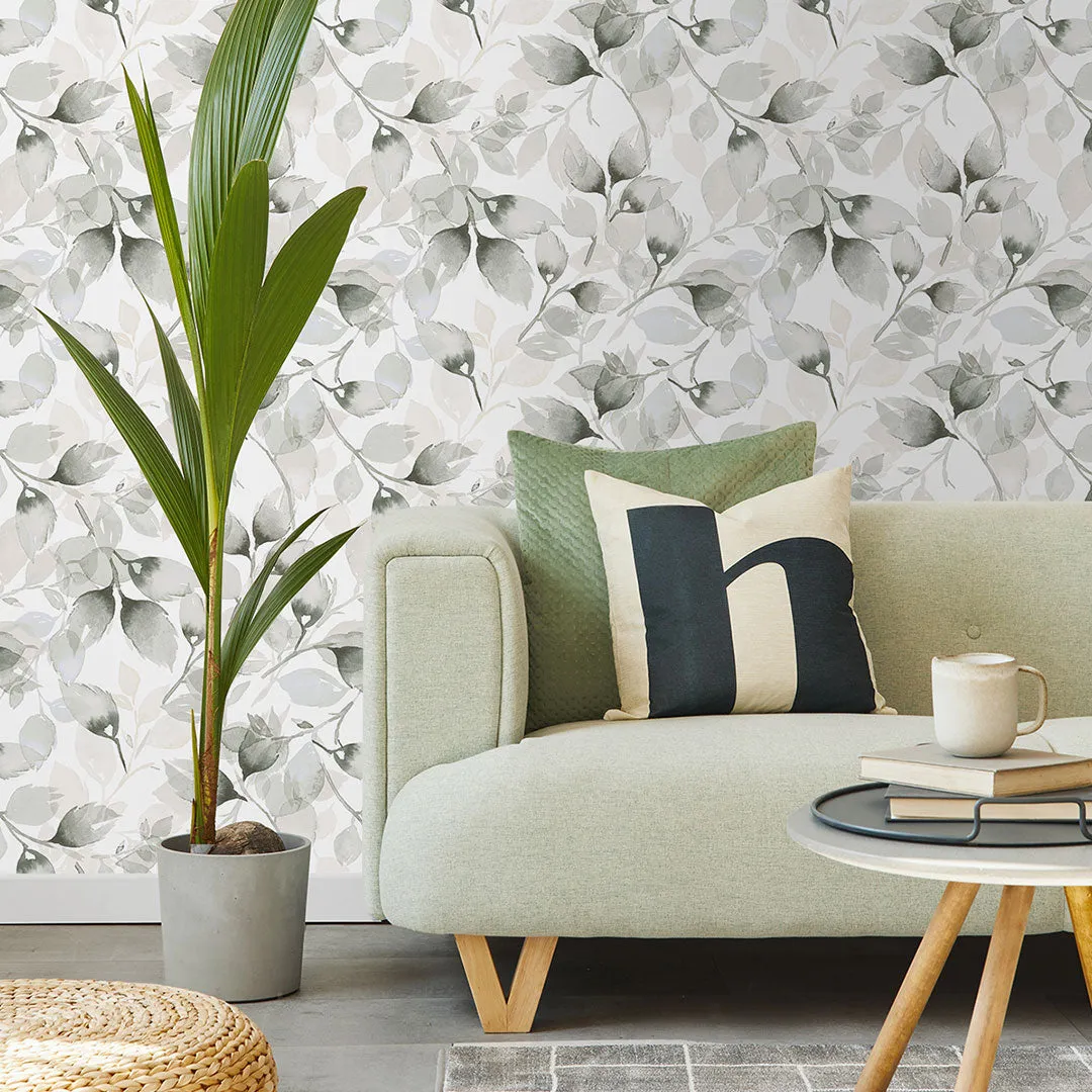 Watercolor Tossed Leaves Peel-and-Stick Luxe Haven Wallpaper