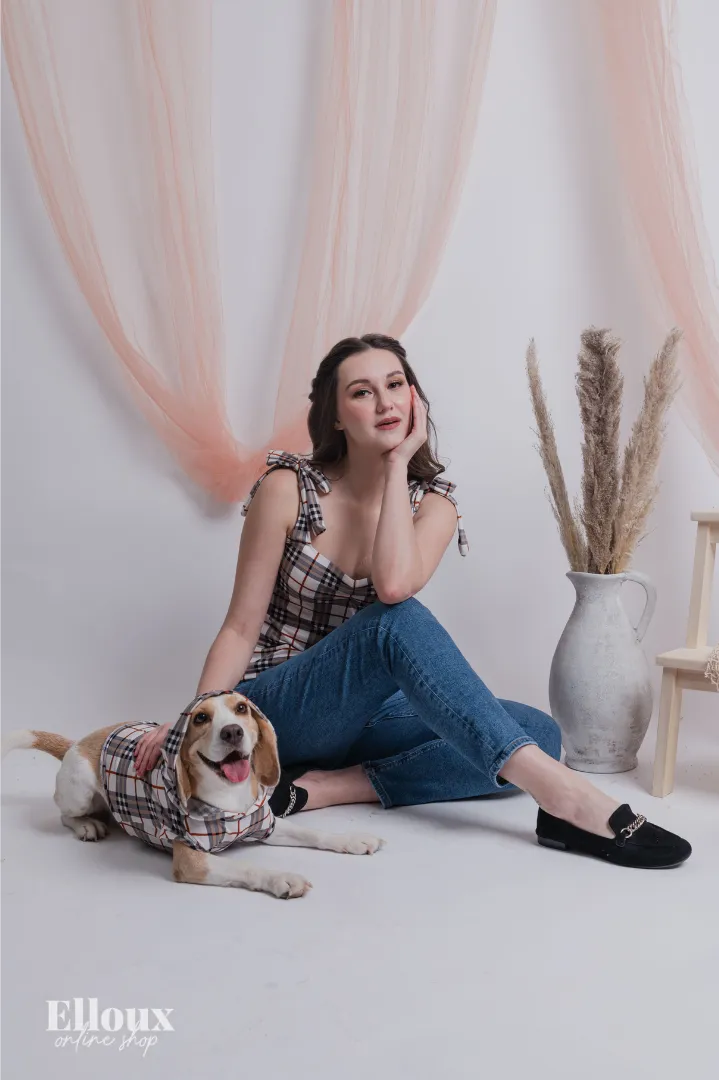 White Checkered FurBaby Hoodie and FurMom Self-Tie Coordinates