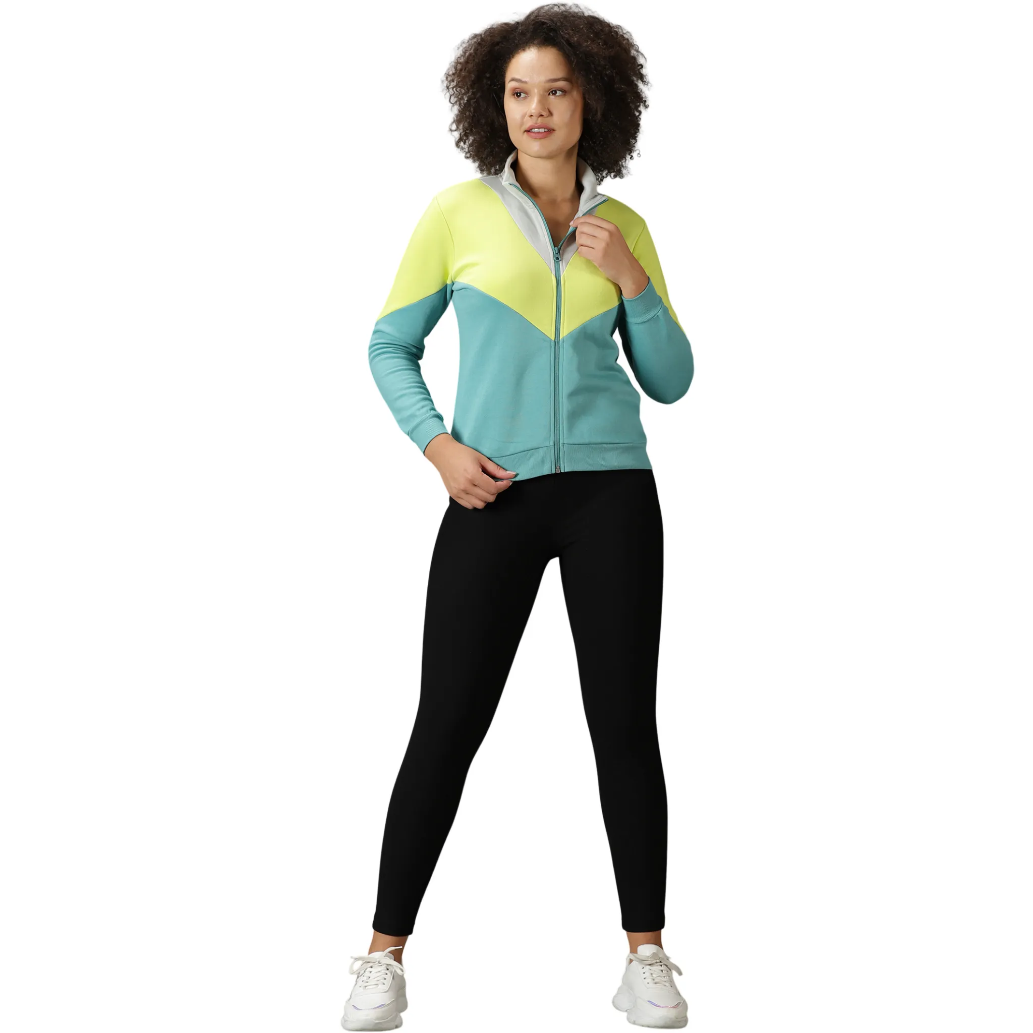 Women's Colour Block Jacket with Zipper closure.