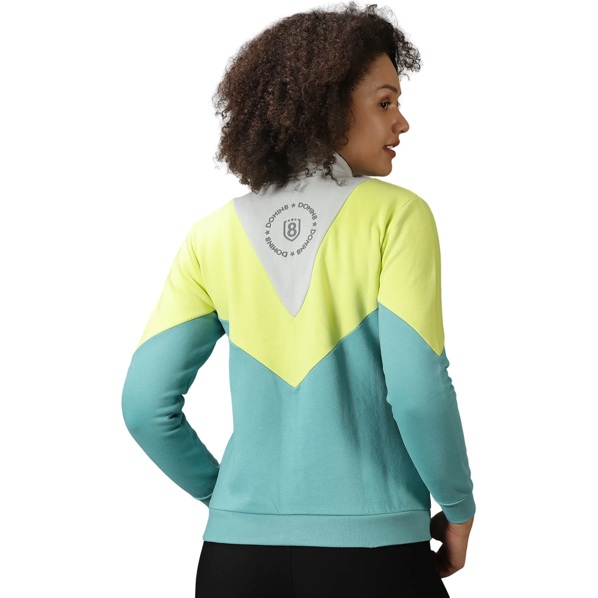 Women's Colour Block Jacket with Zipper closure.
